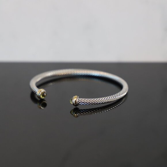 David Yurman 4mm Sterling Silver Lemon Citrine with 18K Gold Cable Bracelet - Picture 4 of 8